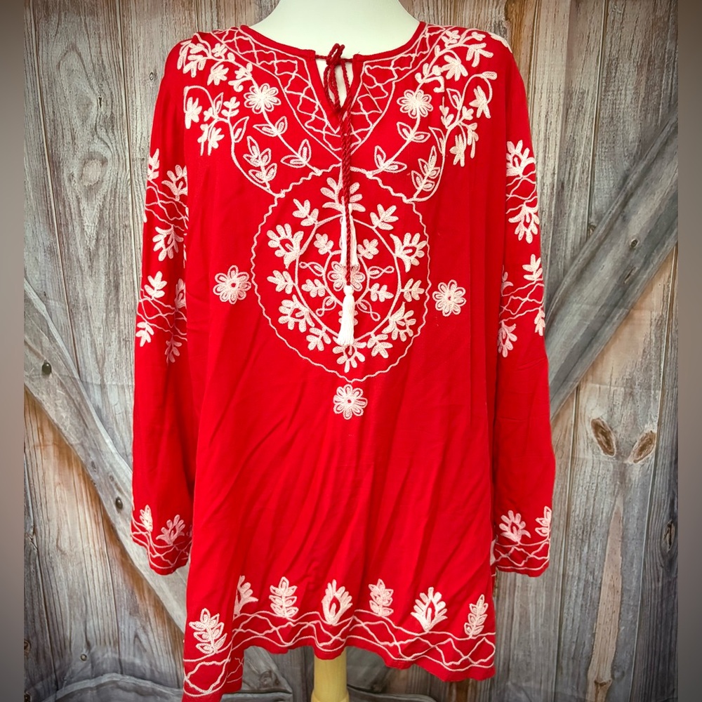 Angel Heart Chic Red Embroidered Tunic Top